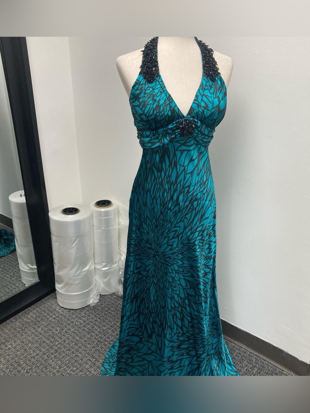 Vintage Y2K Beaded Glam Halter Maxi Dress